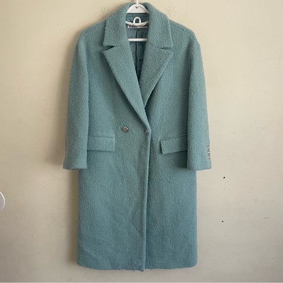 Zara Jackets & Blazers - Zara Blue Textured Double Breasted Wool Blend Coat Blogger Favorite Size S